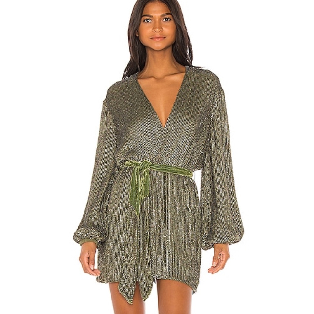 NWT Retrofete Gabrielle Robe sequin Army Green L